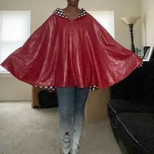 Women’s Metallic Red Poncho With Polka Dot Lining One Size Fits All NWT